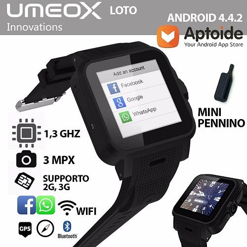 UMEOX ANDROID OROLOGIO TELEFONO SLOT SIM 3G BLUETOOTH MICRO SD - Electroid